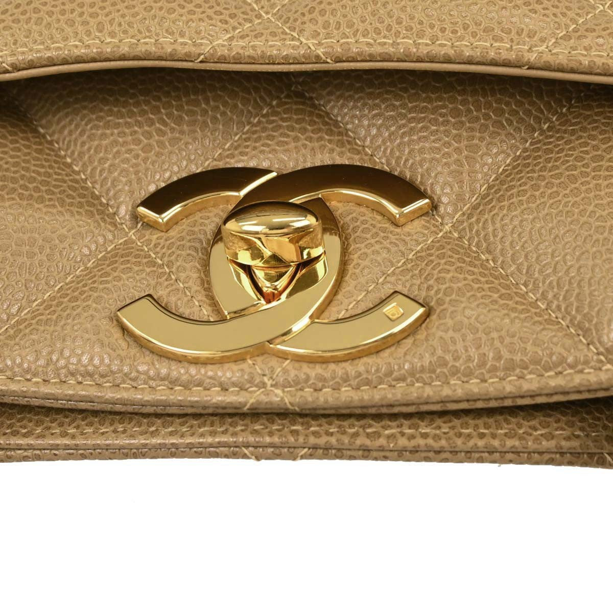 Chanel Vintage Cc Lock Pocket Tote Quilted Caviar Beige Leather Tote Bag Bag