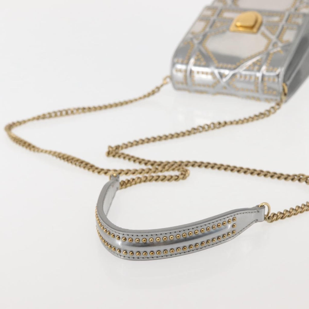 Christian Dior Ultra Matte Diorama Vertical Clutch On Chain Studded Leather Silver Patent_Leather Clutche & Pouche Bag (Pre-Owned)