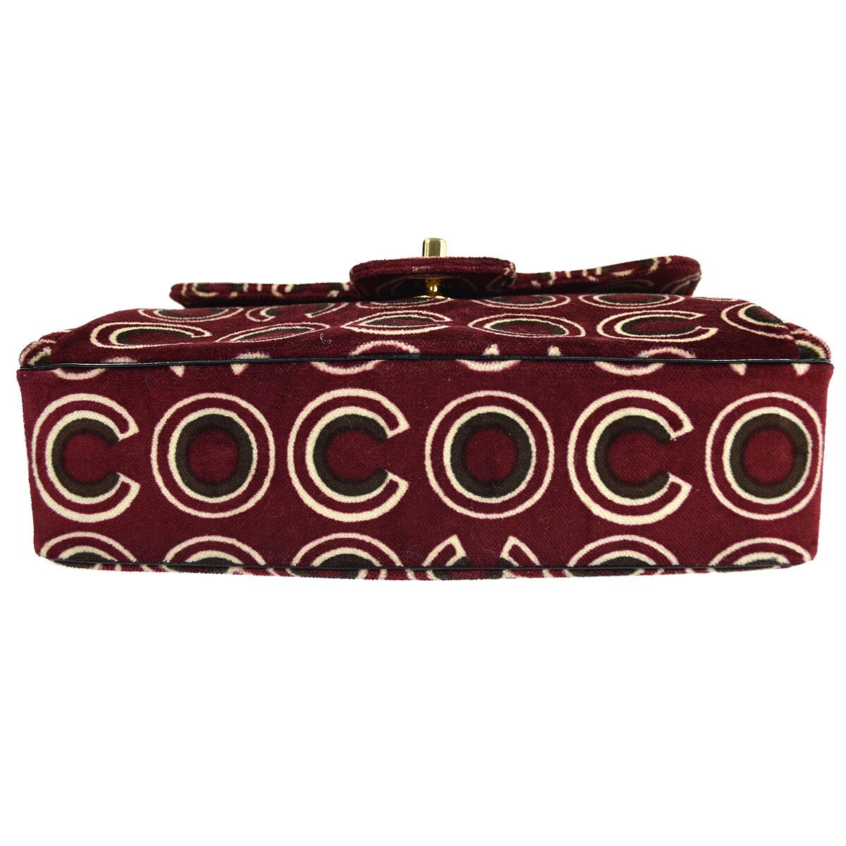Chanel Cc Top Handle Bag Coco Print Velvet Burgundy Velvet Handbag