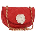 Chanel Camellia Rounded Clutch Satin And Leather Red Leather Shoulder Bag Bag