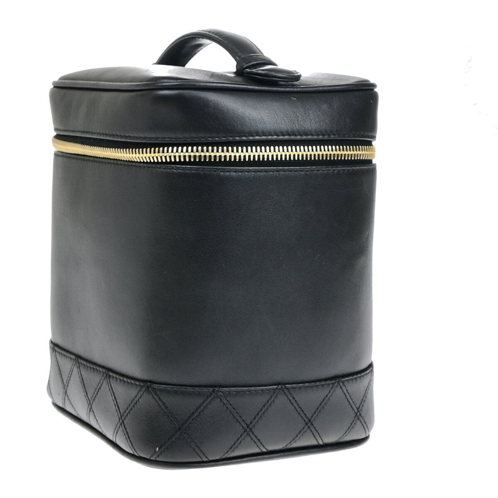Chanel Vanity Pouch Leather Black Leather Bag