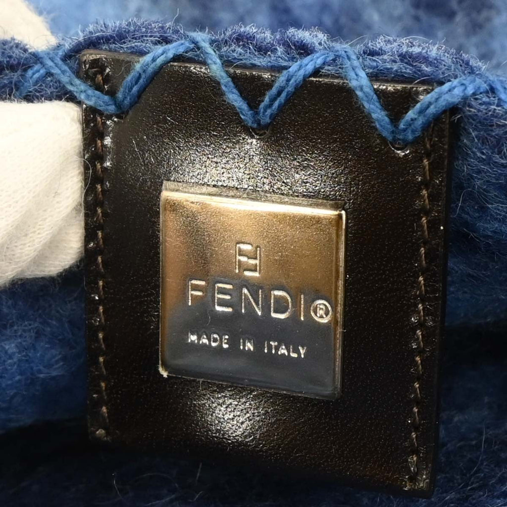 Fendi Baguette Bag Patent Blue Felt,Leather Handbag