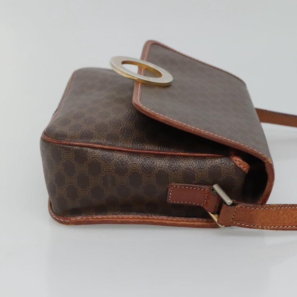 Celine Vintage Macadam Circle Logo Shoulder Bag Canvas And Leather Brown Canvas Shoulder Bag Bag
