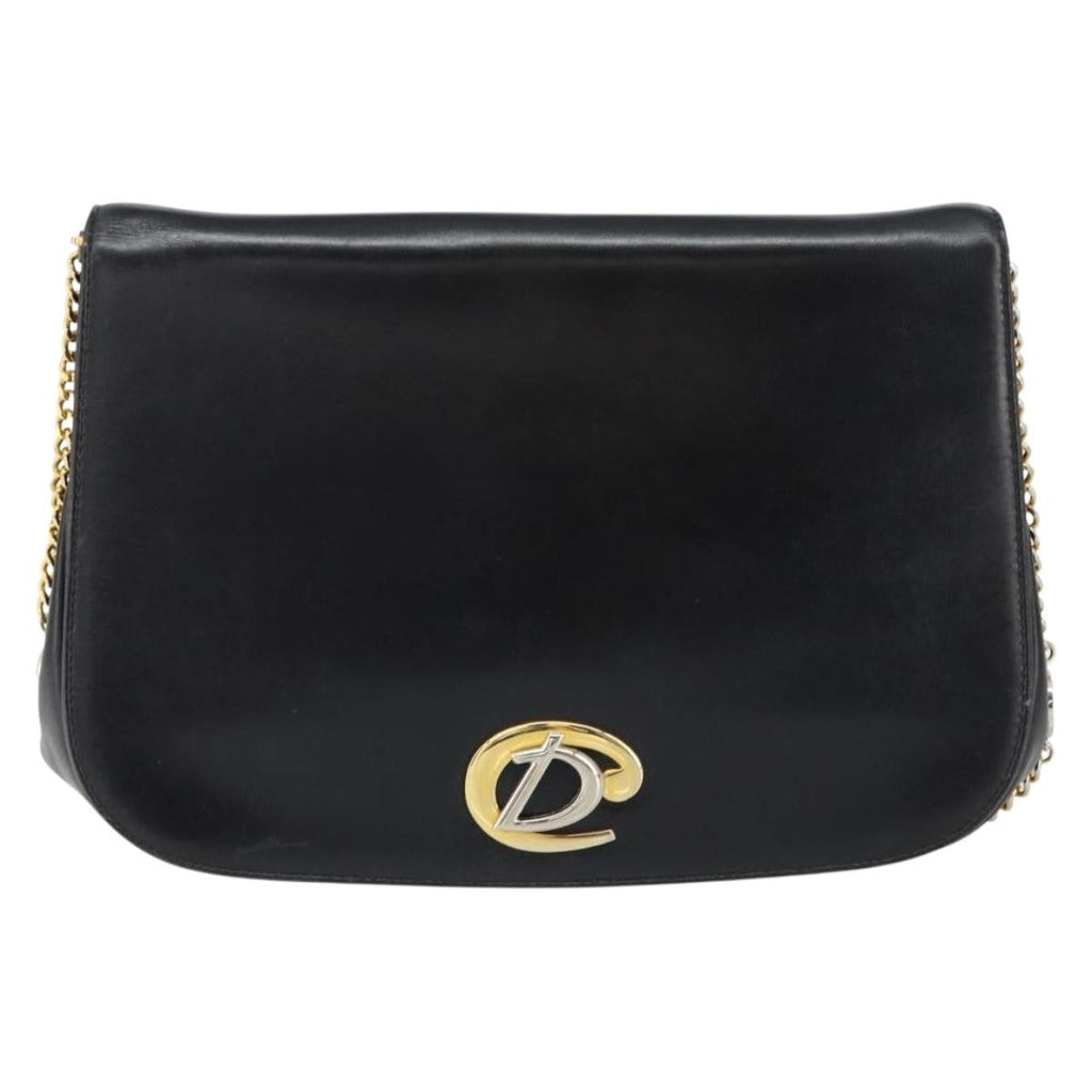 Christian Dior Vintage Chain Flap Shoulder Bag Leather Black Leather Shoulder Bag Bag (Pre-Owned)