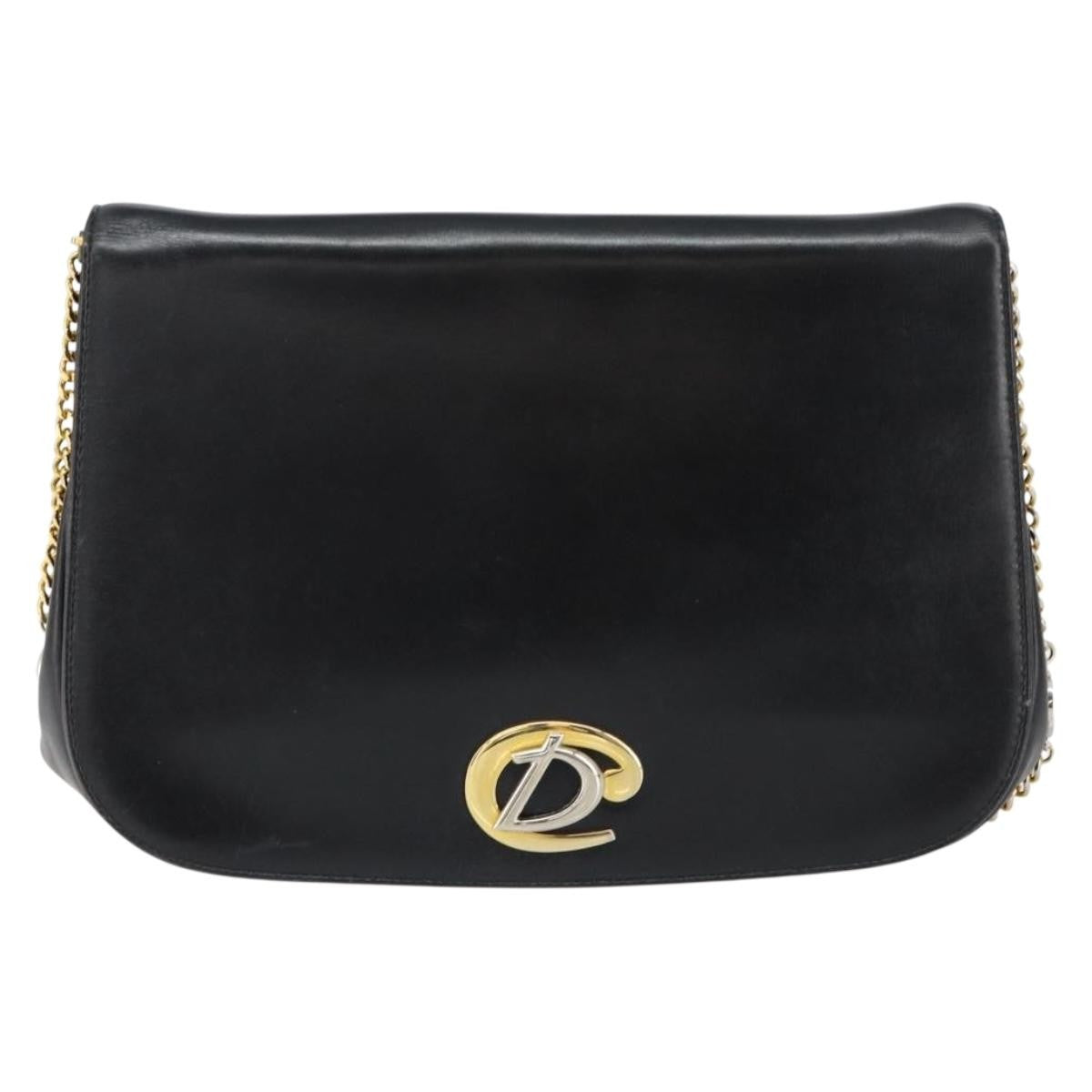 Christian Dior Vintage Chain Flap Shoulder Bag Leather Black Leather Shoulder Bag Bag (Pre-Owned)