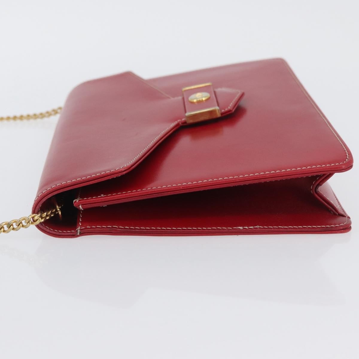 Christian Dior Vintage Cd Chain Flap Shoulder Bag Leather Red Leather Shoulder Bag Bag (Pre-Owned)