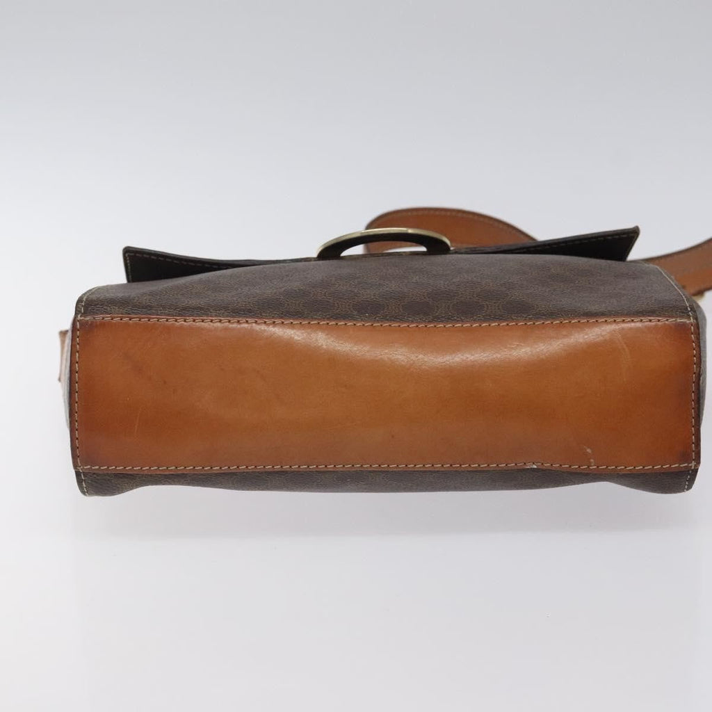 Celine Vintage Macadam Circle Logo Shoulder Bag Canvas And Leather Brown Canvas Shoulder Bag Bag