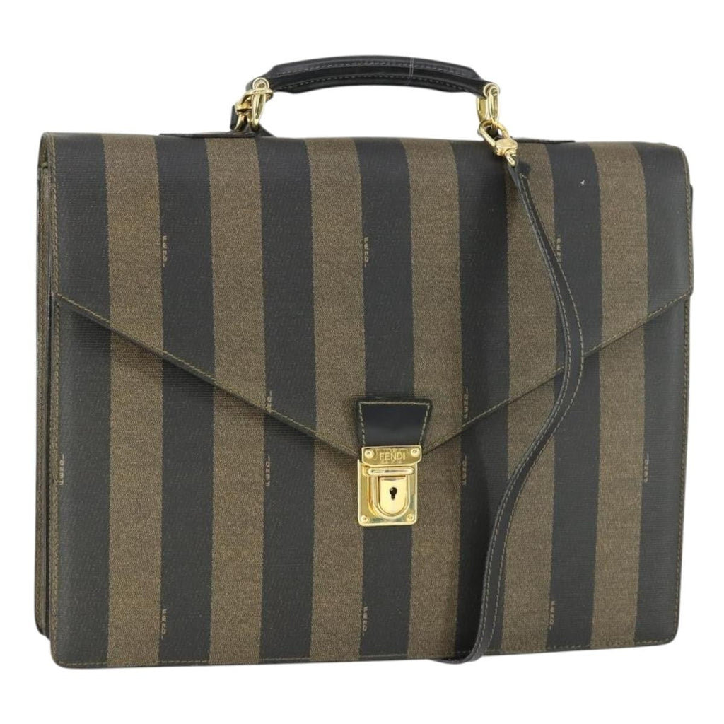 Fendi Vintage Pequin Briefcase Bag Coated Canvas Brown Canvas Briefcase Bag