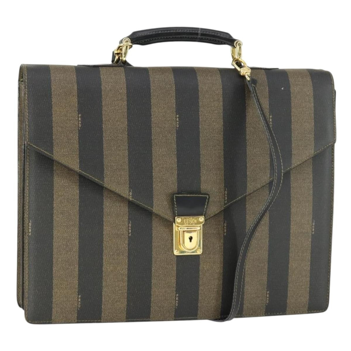 Fendi Vintage Pequin Briefcase Bag Coated Canvas Brown Canvas Briefcase Bag