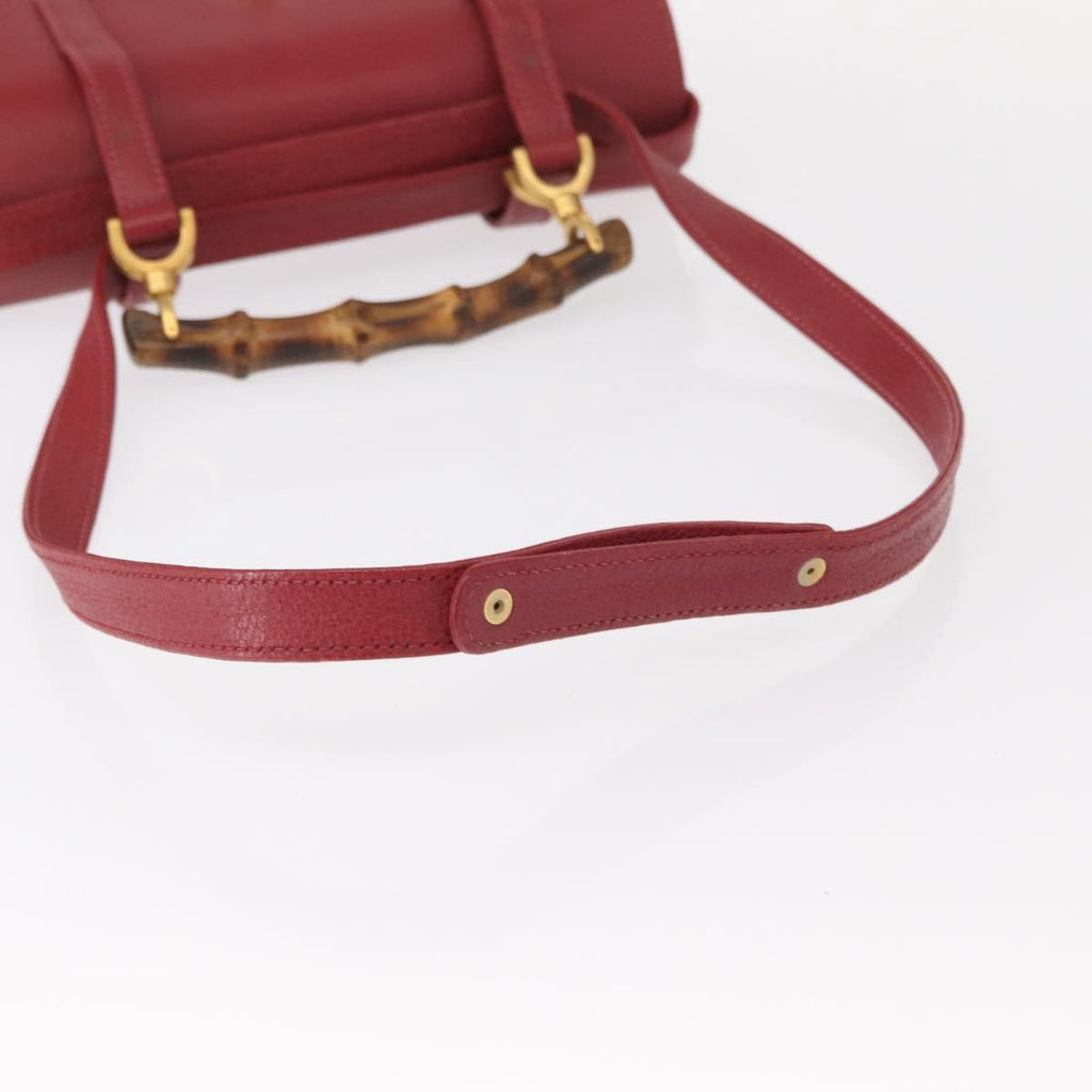 Gucci Vintage Bamboo Handle Bag Leather Red Leather Handbag (Pre-Owned)