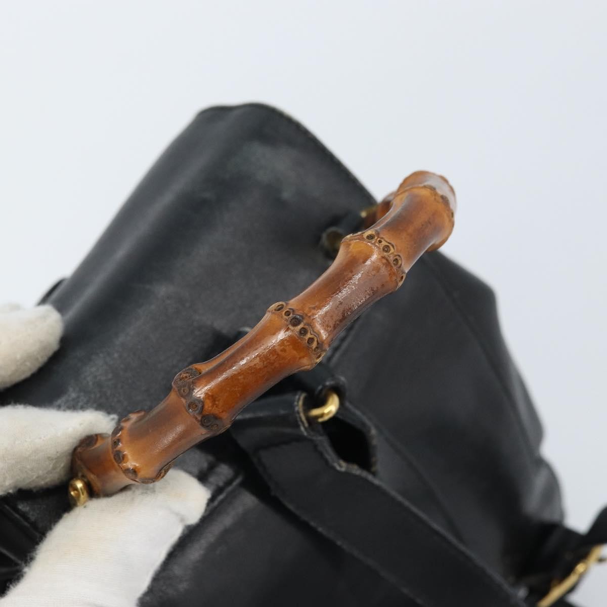 Gucci Vintage Bamboo Backpack Leather Black Leather Backpack Bag (Pre-Owned)