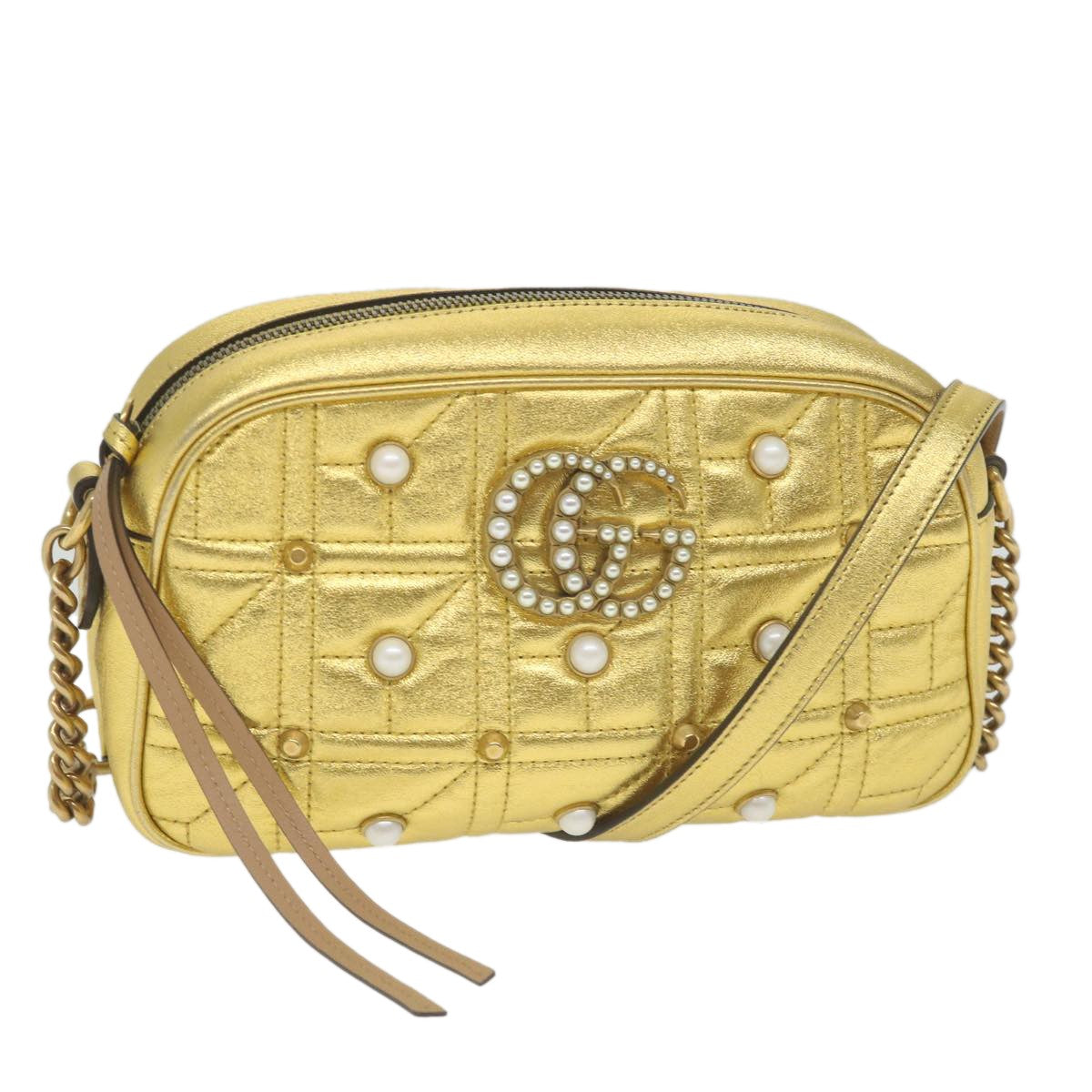 Gucci Gg Marmont Shoulder Bag Leather Gold Leather Shoulder Bag Bag (Pre-Owned)