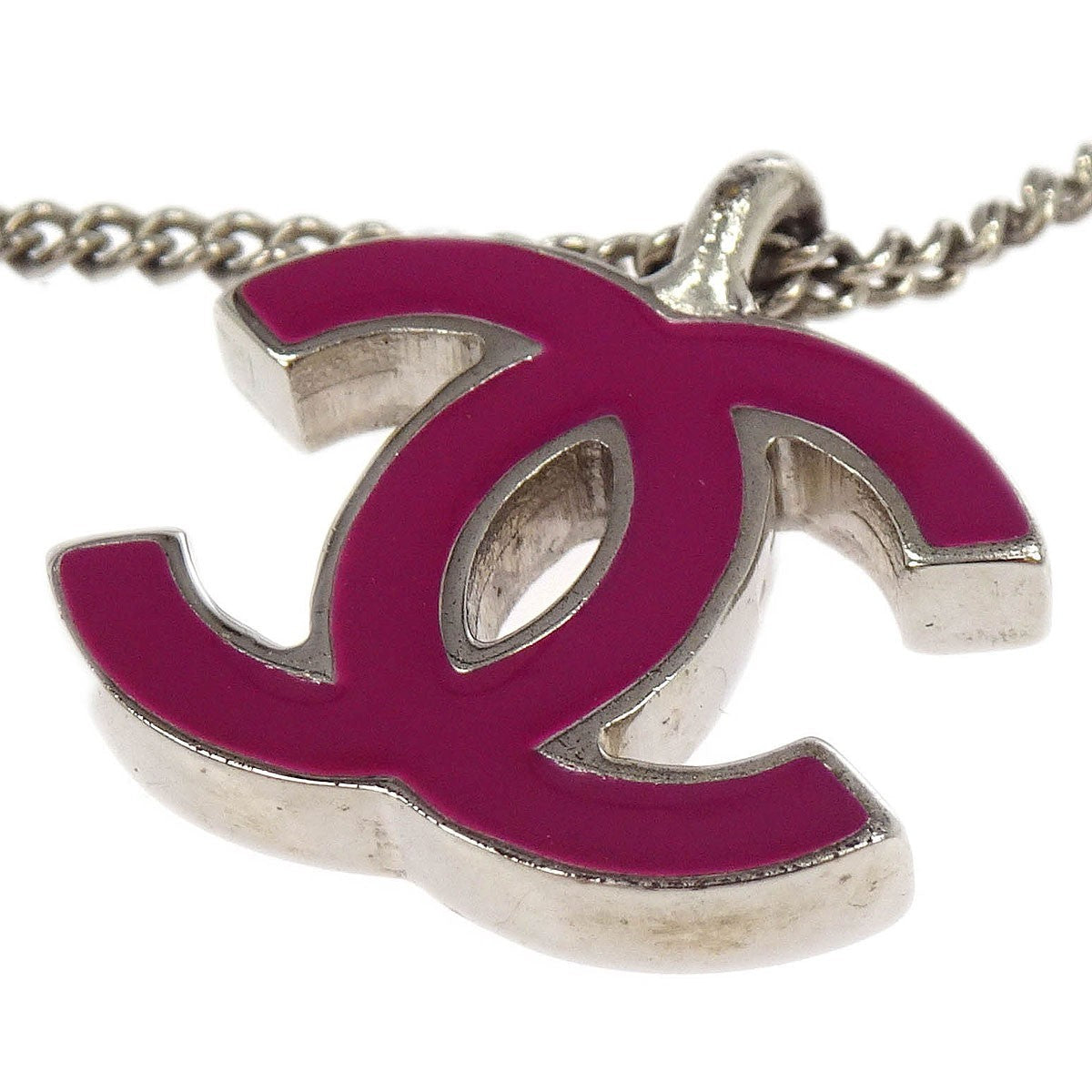 Chanel Cc Logo Pendant Necklace Metal Silver Silver_Plated Jewelry