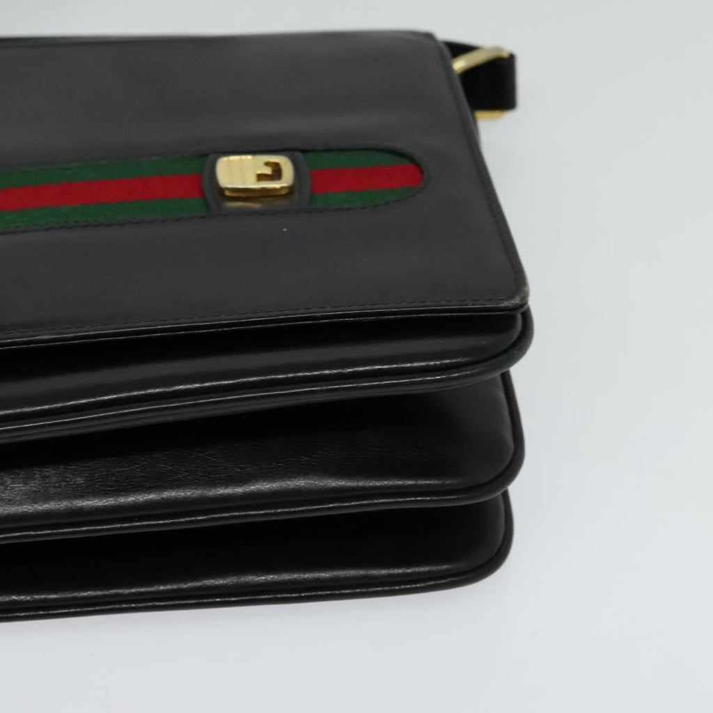 Gucci Sherry Line Shoulder Bag Leather Black Leather Shoulder Bag Bag (Pre-Owned)