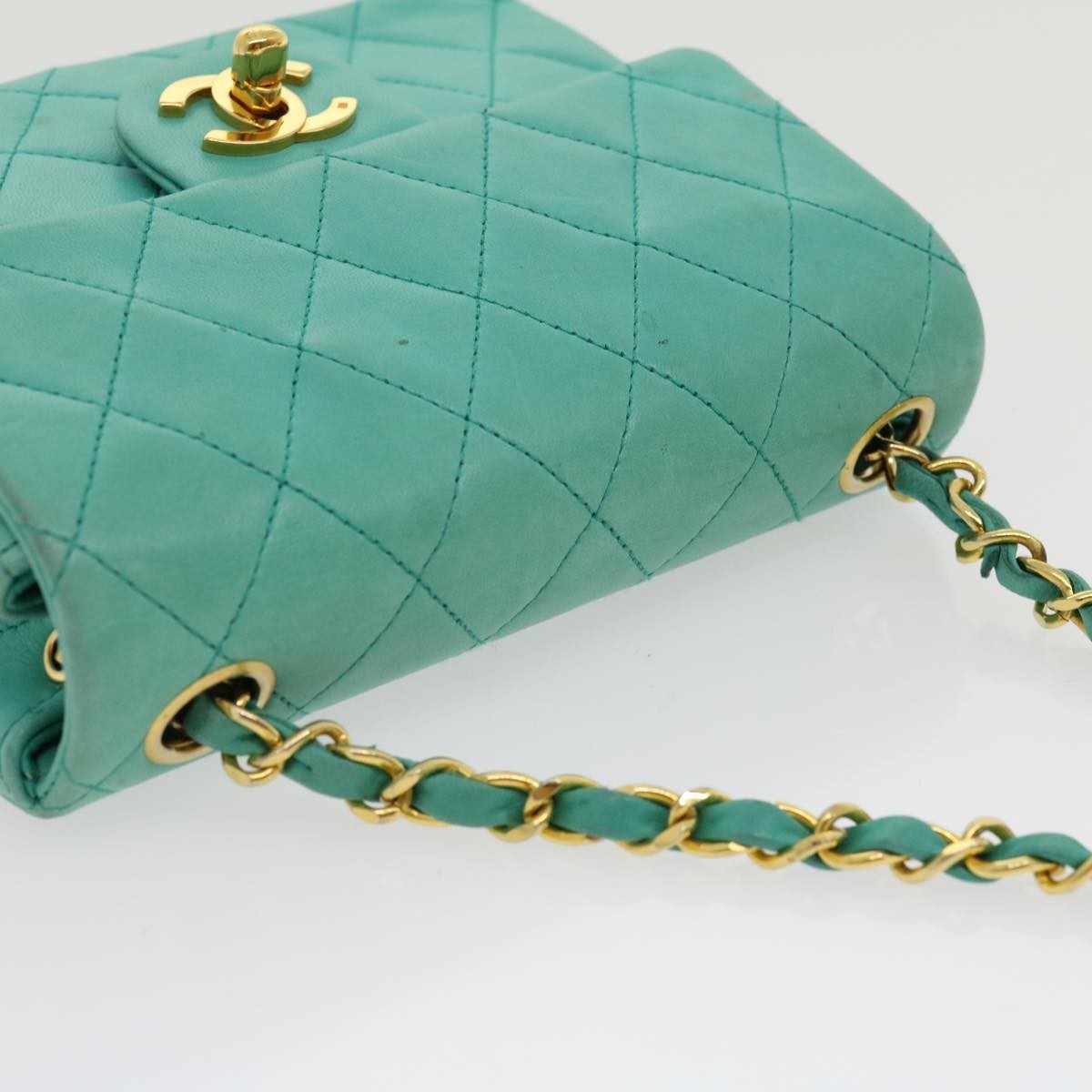 Chanel Square Classic Single Flap Bag Quilted Lambskin Blue Leather Handbag