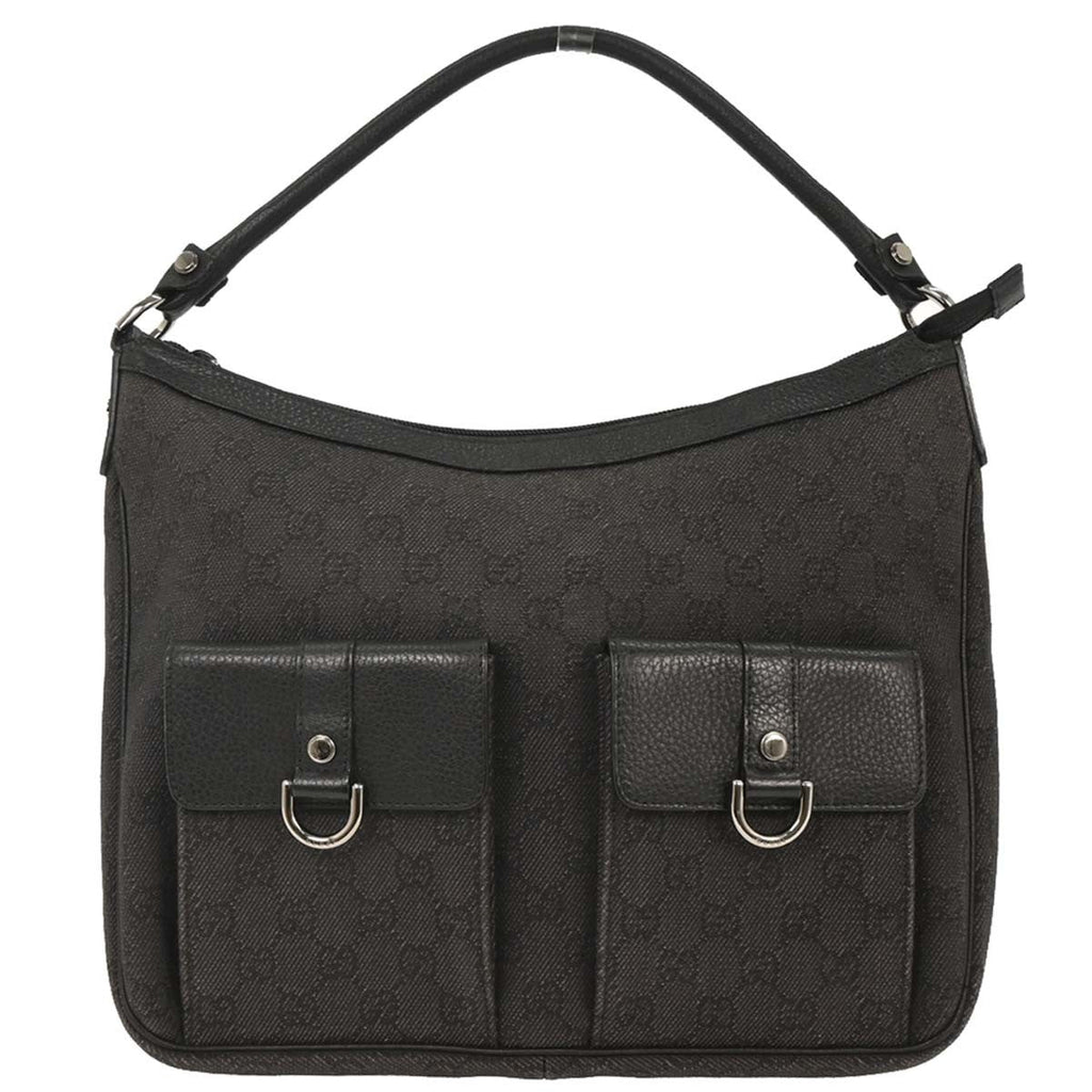 Gucci Abbey Pocket Hobo Gg Canvas Gray Canvas Handbag (Pre-Owned)