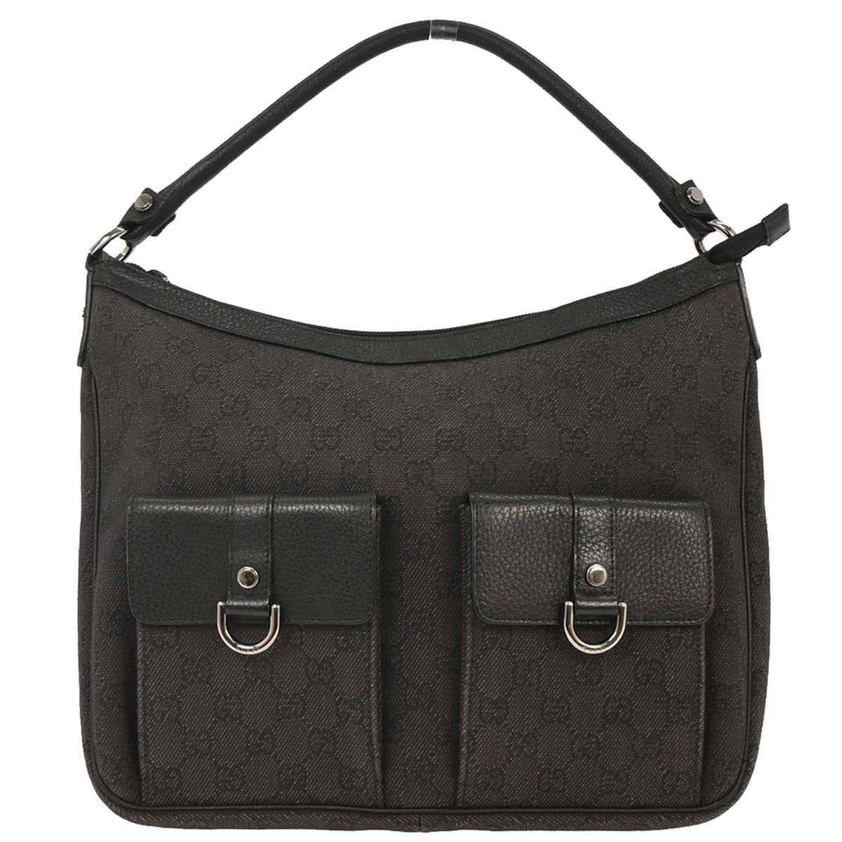 Gucci Abbey Pocket Hobo Gg Canvas Gray Canvas Handbag (Pre-Owned)