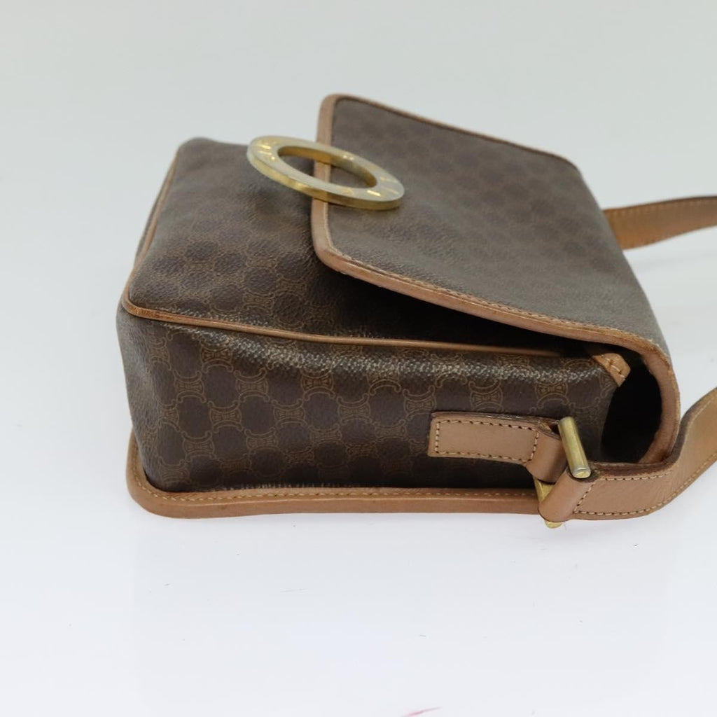 Celine Vintage Macadam Circle Logo Shoulder Bag Canvas And Leather Brown Canvas Shoulder Bag Bag