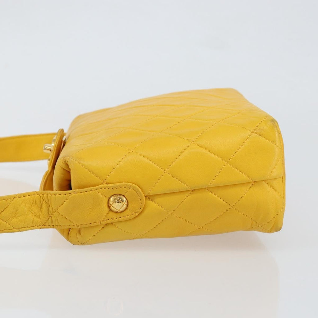 Chanel Vintage Cc Fold Over Shoulder Bag Quilted Lambskin Yellow Leather Shoulder Bag Bag