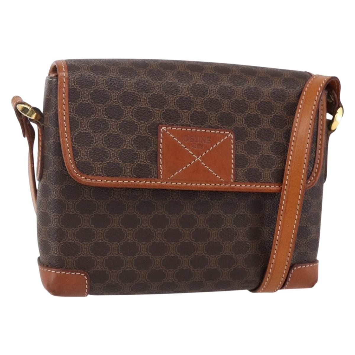 Celine Vintage Macadam Shoulder Bag Canvas And Leather Brown Canvas Shoulder Bag Bag