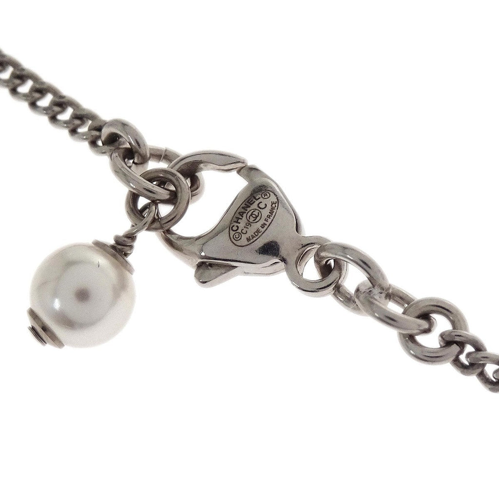 Chanel Vintage Cc Pendant Long Necklace Metal Silver Metal Necklace Jewelry