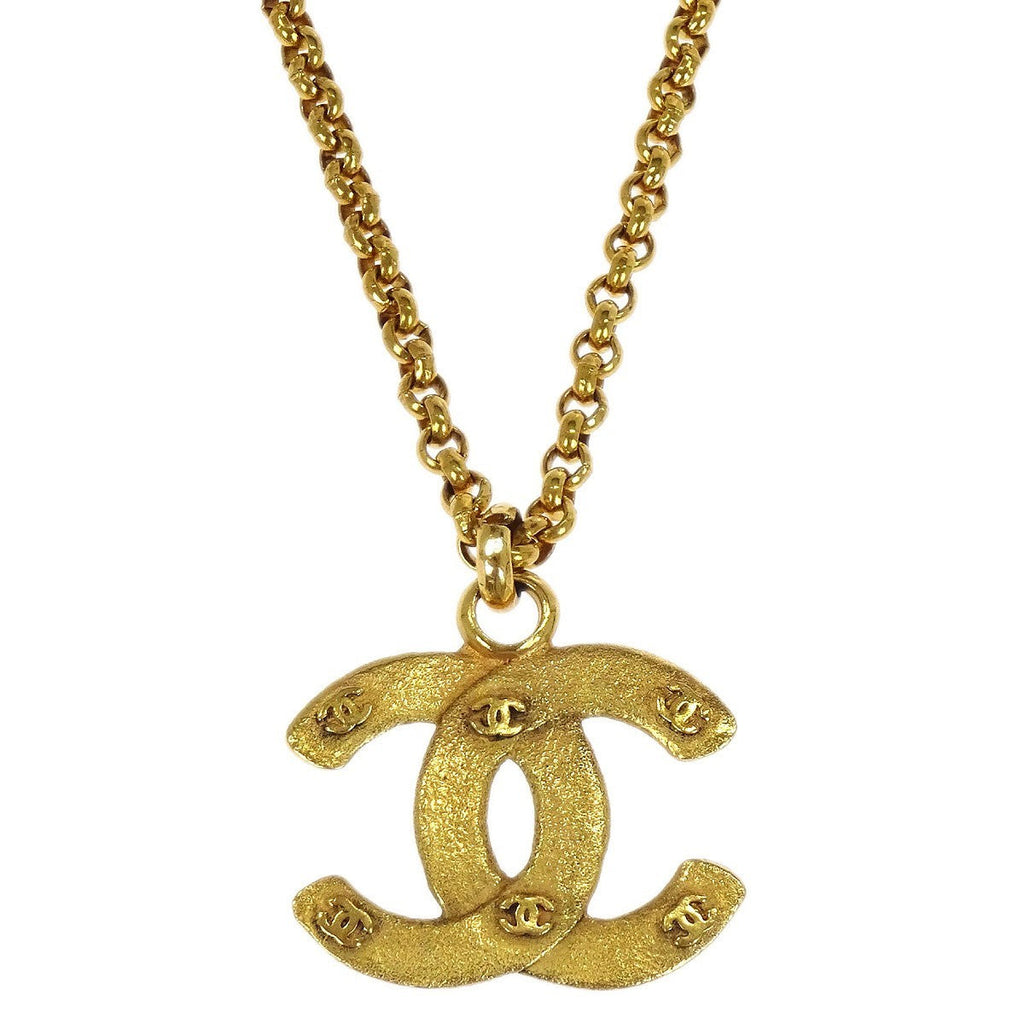 Chanel Vintage Cc Pendent Necklace Plated Metal Gold Gold_Plated Necklace Jewelry