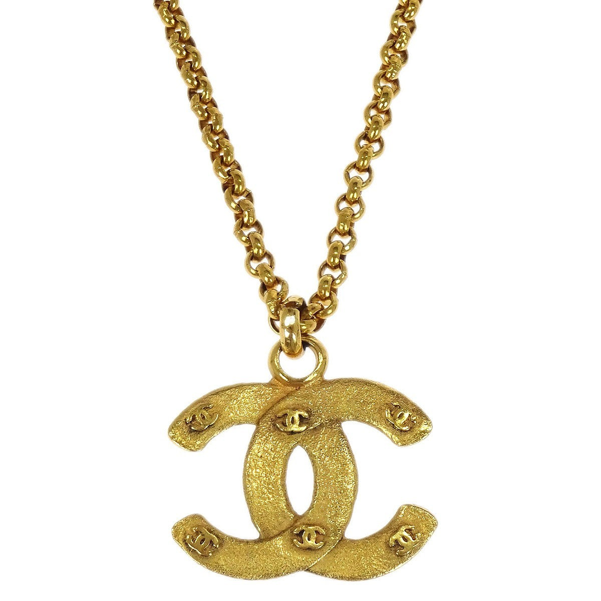 Chanel Vintage Cc Pendent Necklace Plated Metal Gold Gold_Plated Necklace Jewelry