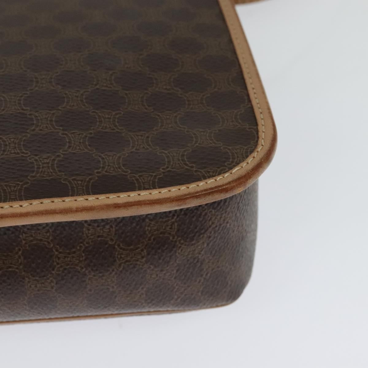 Celine Vintage Macadam Circle Logo Shoulder Bag Canvas And Leather Brown Pvc,Canvas Shoulder Bag Bag