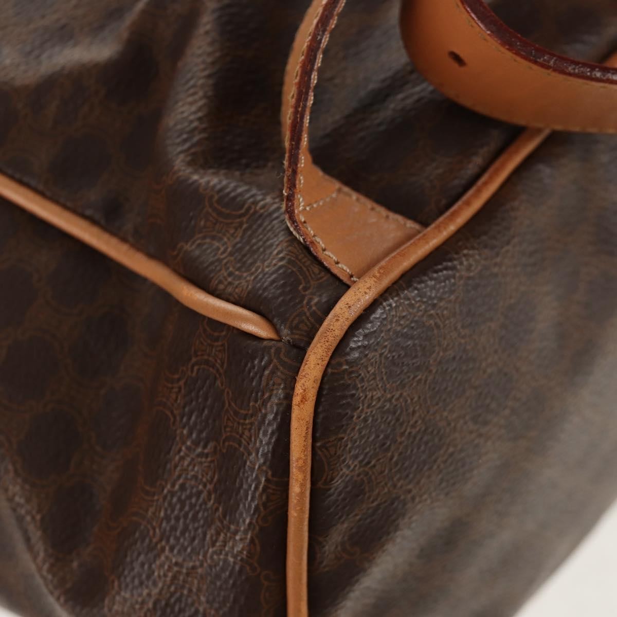 Celine Vintage Drawstring Flap Backpack Macadam Coated Canvas Brown Canvas Backpack Bag