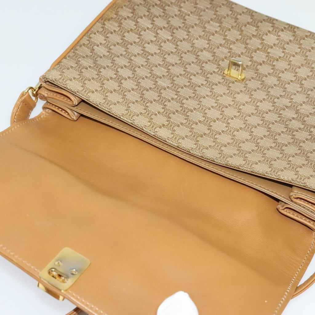 Celine Macadam Shoulder Bag Pvc Leather Beige Canvas Bag