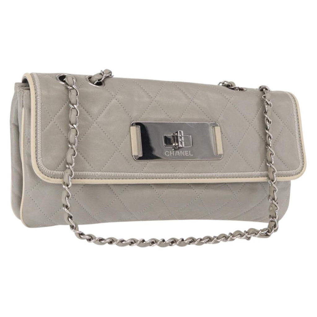 Chanel Mademoiselle Lock Flap Bag Quilted Lambskin Gray Leather Shoulder Bag Bag
