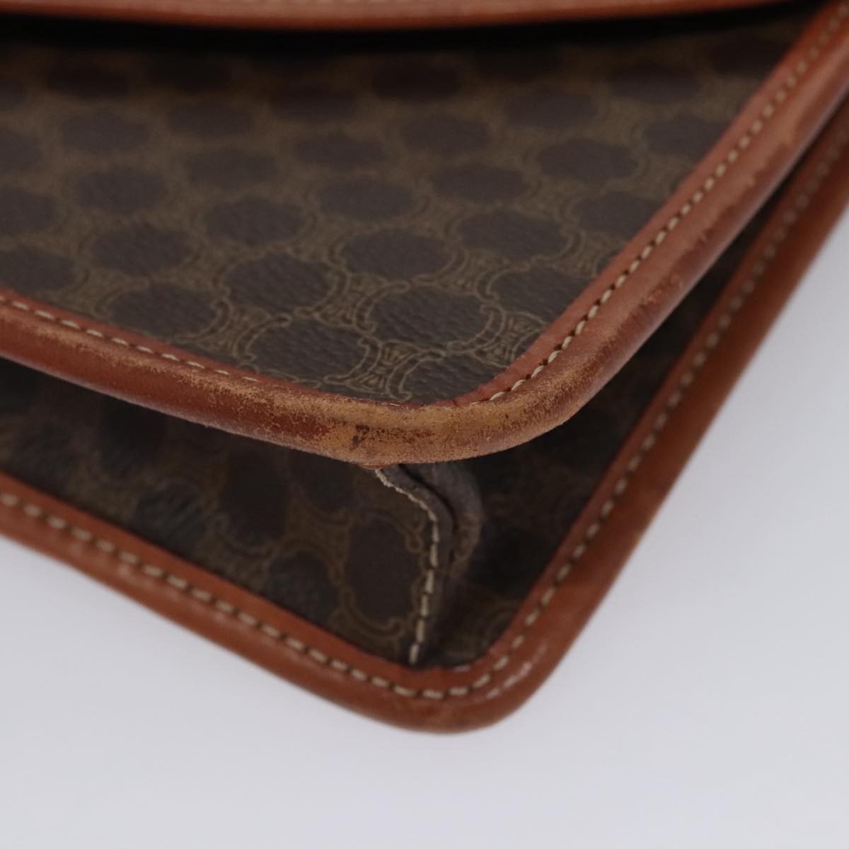 Celine Vintage Macadam Circle Logo Shoulder Bag Canvas And Leather Brown Canvas Shoulder Bag Bag