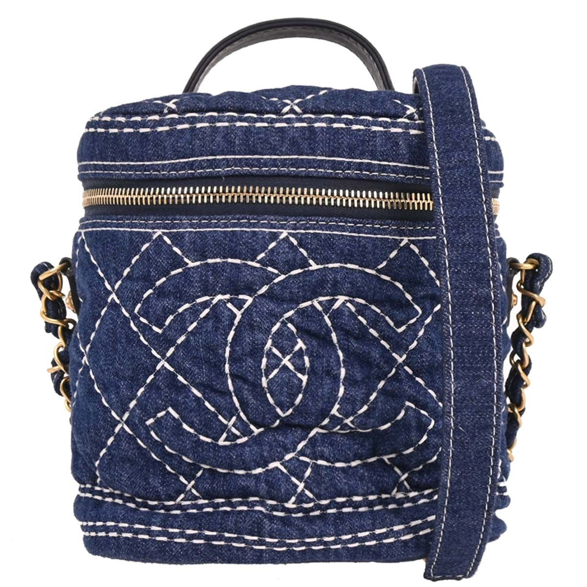 Chanel Vanity Case Quilted Denim Blue Denim_Jeans Handbag