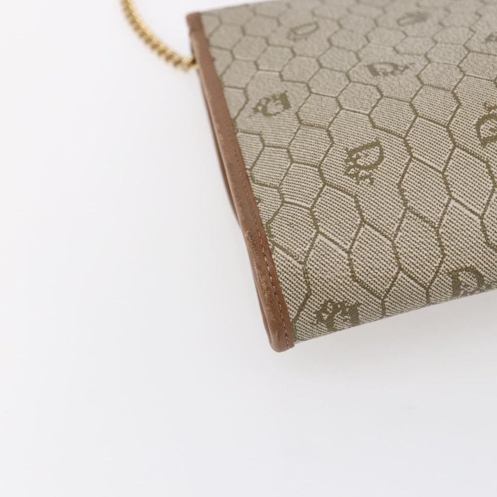 Christian Dior Vintage Honeycomb Chain Canvas Beige Canvas Shoulder Bag Bag (Pre-Owned)
