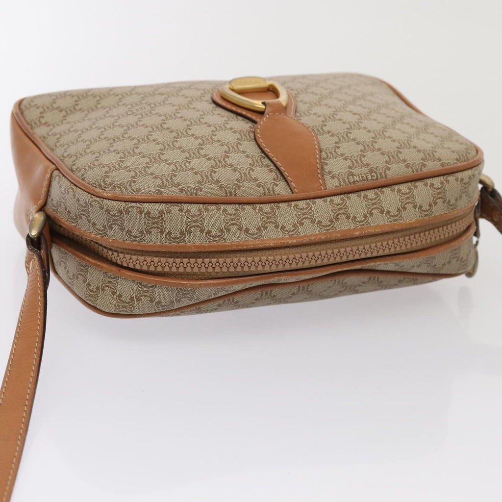 Celine Vintage Macadam Shoulder Bag Canvas And Leather Beige Canvas Shoulder Bag Bag