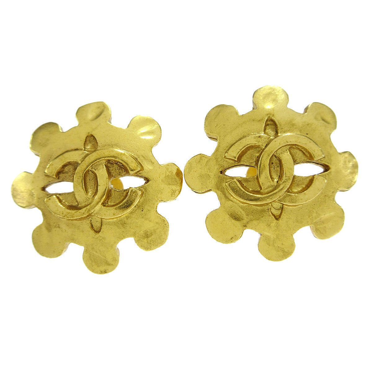 Chanel Vintage Flower Clip-On Earrings Metal Gold Gold_Plated Earrings Jewelry