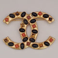 Chanel Cc Logo Brooch Crystal Embellished Metal Gold Gold_Plated Brooch Jewelry