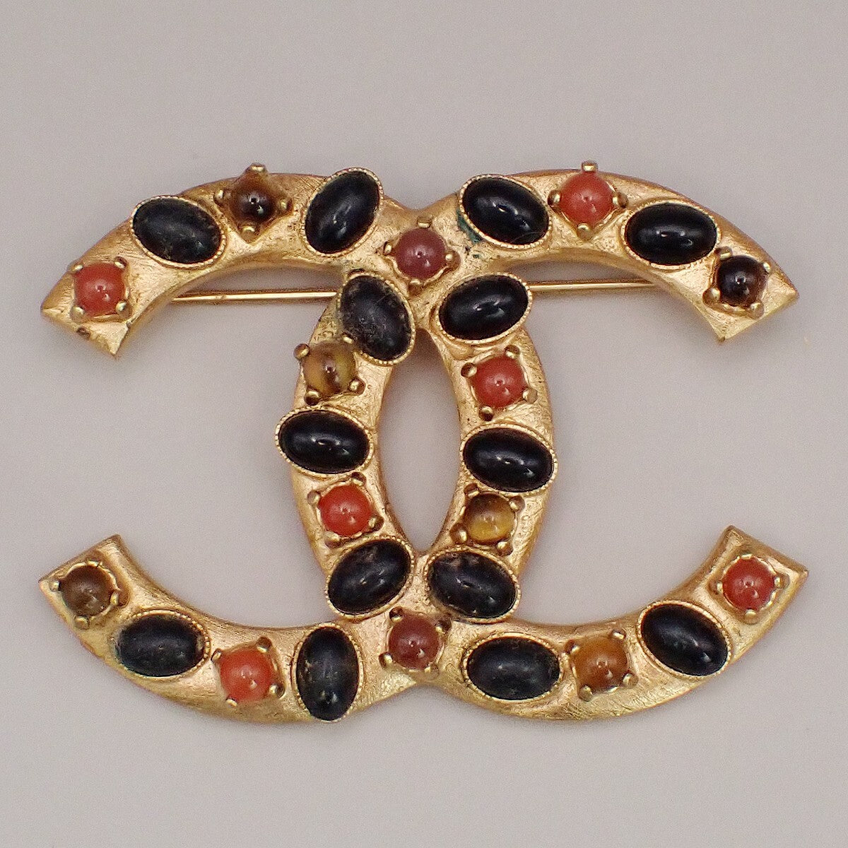 Chanel Cc Logo Brooch Crystal Embellished Metal Gold Gold_Plated Brooch Jewelry