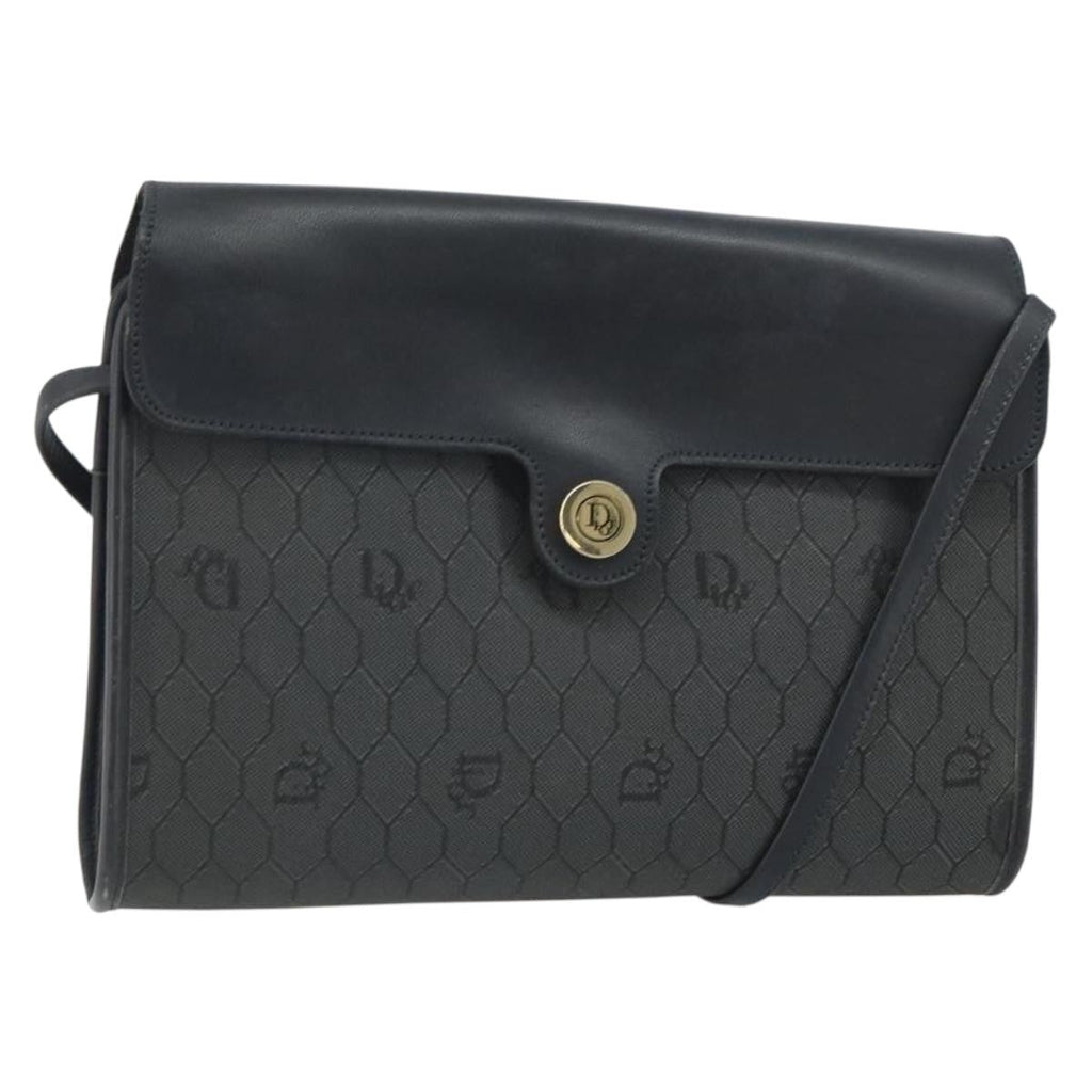 Christian Dior Vintage Honeycomb Flap Crossbody Bag Coated Canvas Black Pvc Shoulder Bag Bag (Pre-Owned)