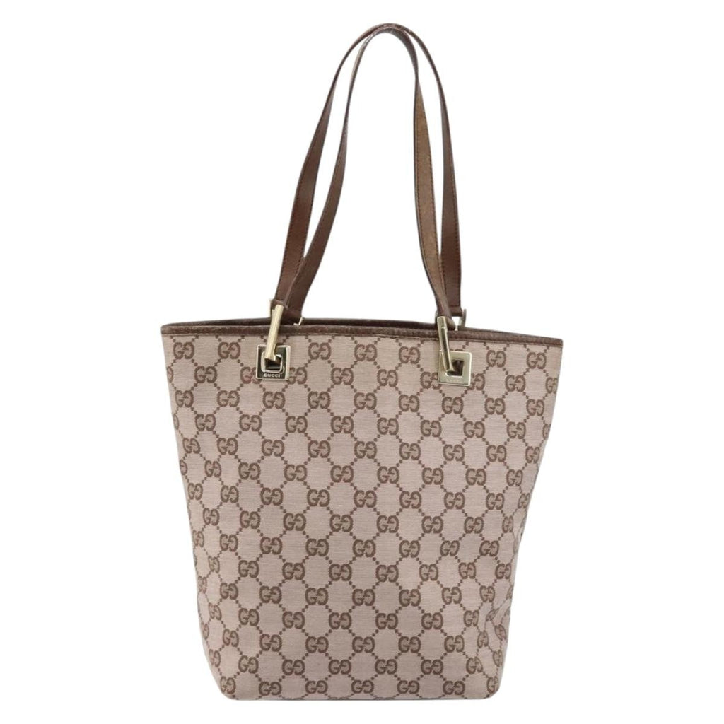 Gucci Vintage Bucket Shopping Tote Gg Canvas Brown Canvas Tote Bag Bag (Pre-Owned)