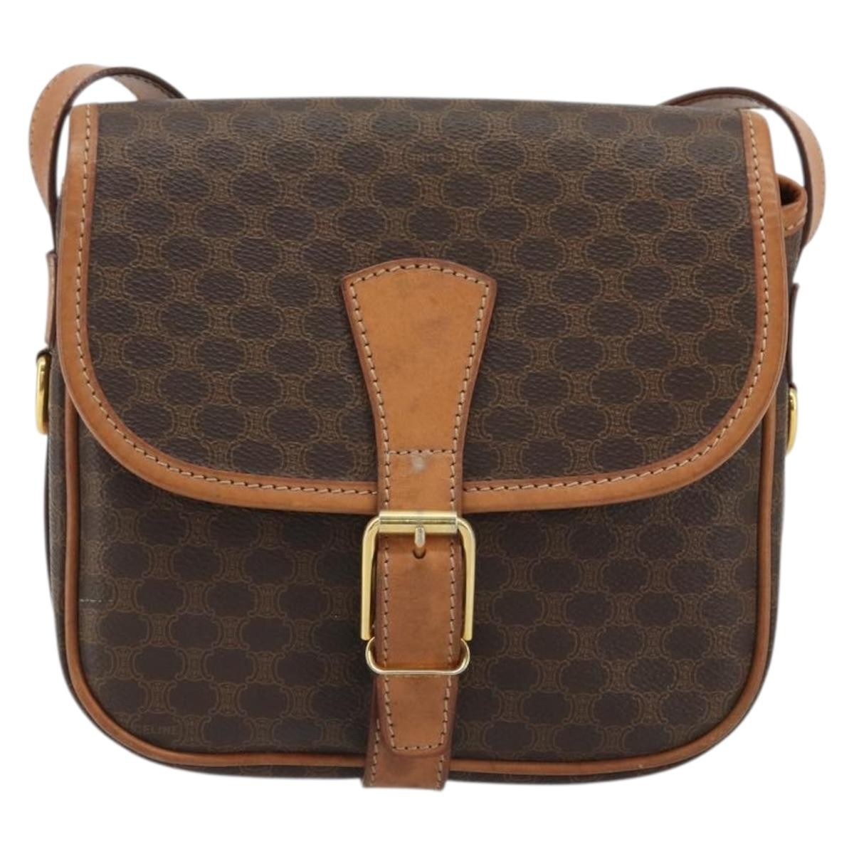 Celine Vintage Macadam Shoulder Bag Canvas And Leather Brown Canvas Shoulder Bag Bag