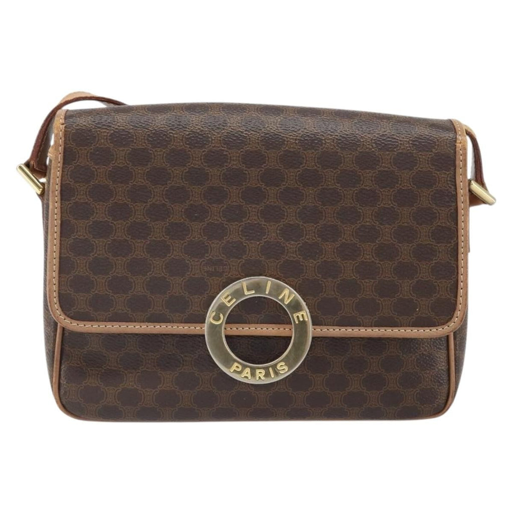 Celine Vintage Macadam Circle Logo Shoulder Bag Canvas And Leather Brown Pvc Shoulder Bag Bag