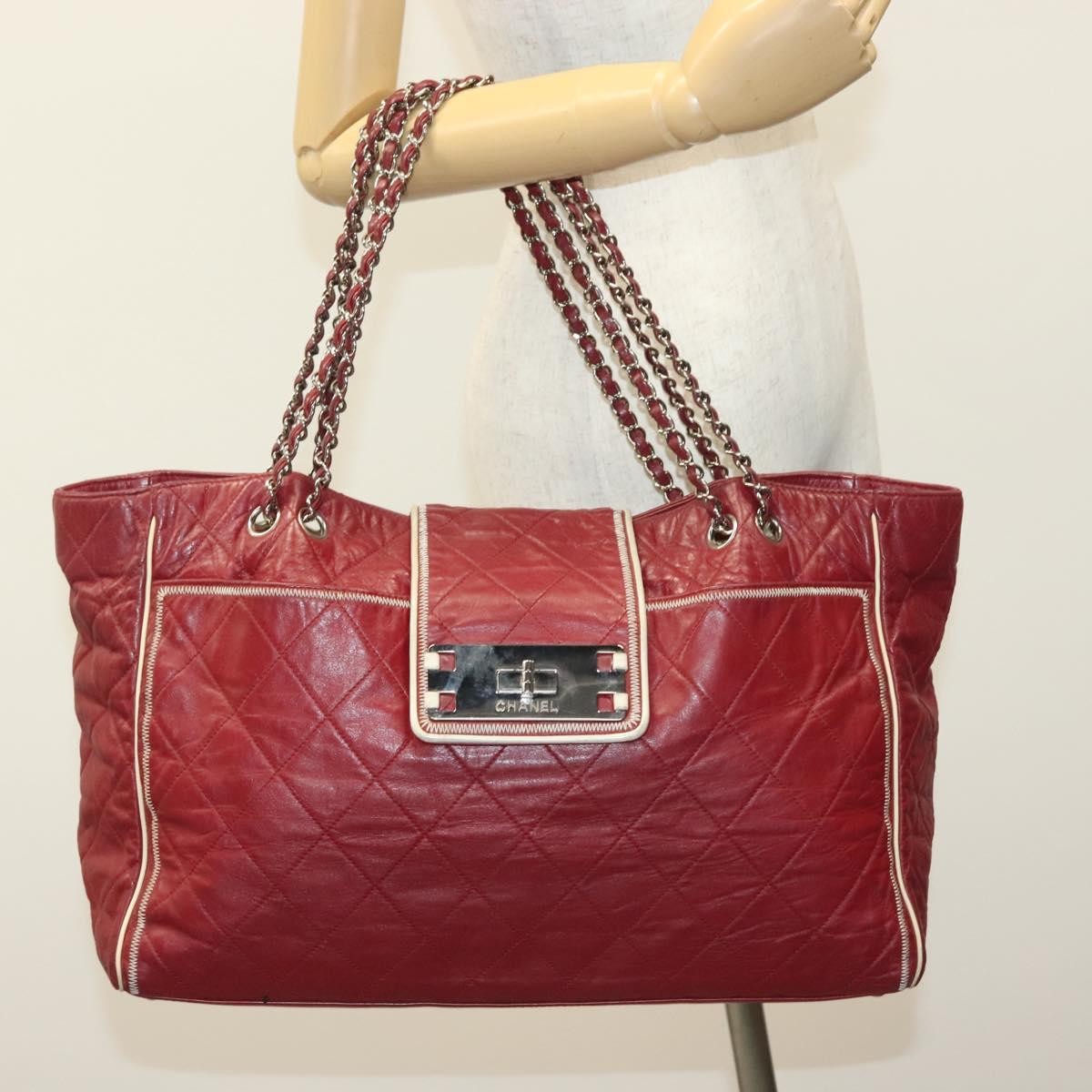 Chanel Vintage Reissue Chain Shopping Tote Leather Red Leather Bag