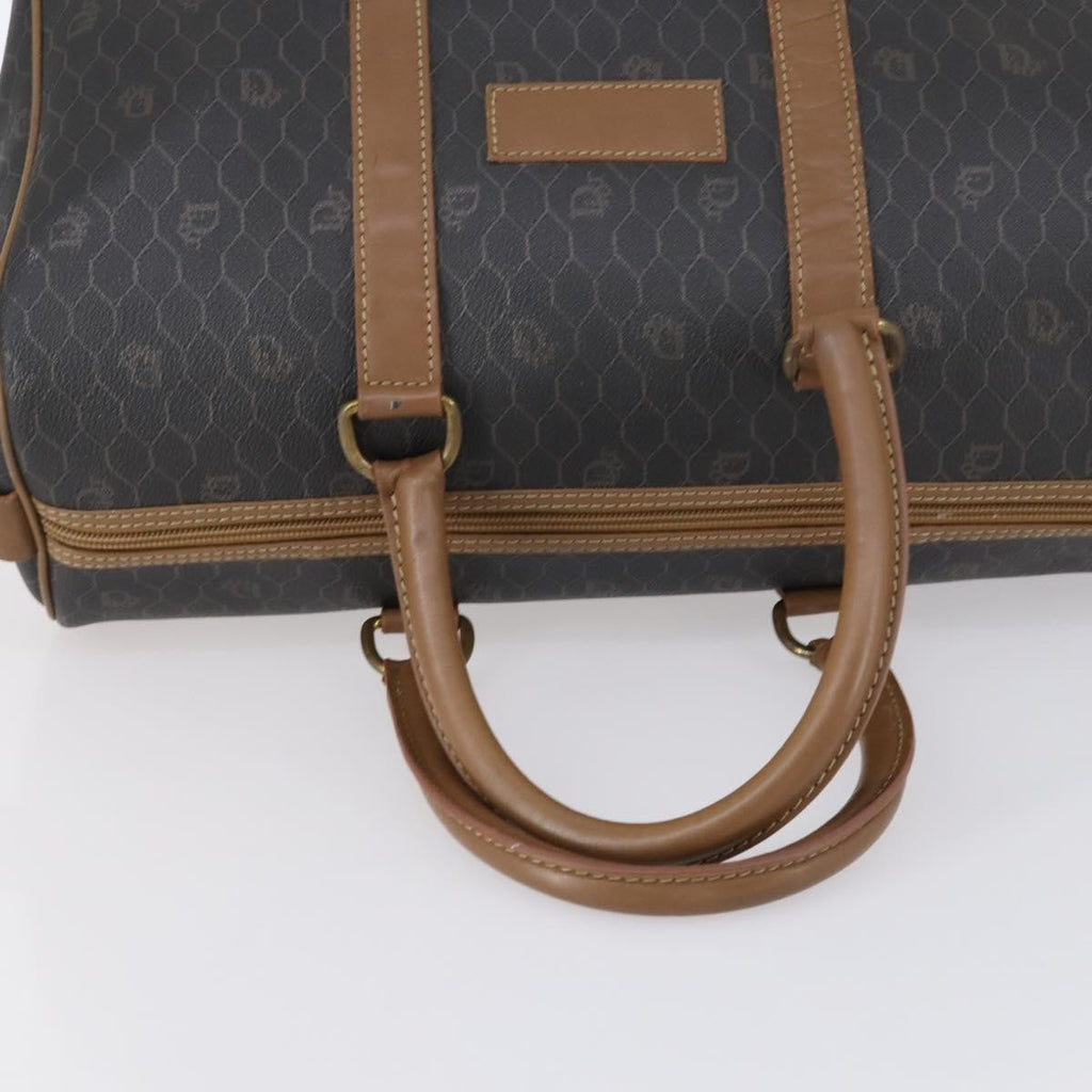 Christian Dior Vintage Honeycomb Boston Bag Canvas And Leather Black Canvas Travel Bag Bag (Pre-Owned)