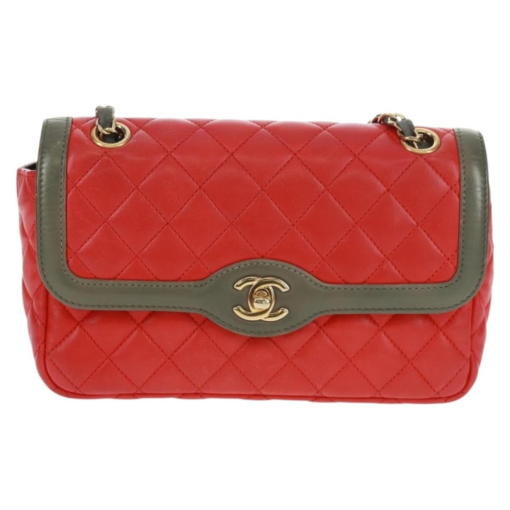 Chanel Two Tone Flap Bag Quilted Lambskin Red Leather Shoulder Bag Bag