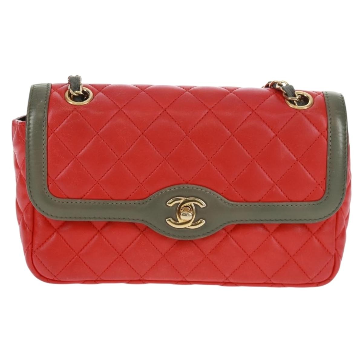 Chanel Two Tone Flap Bag Quilted Lambskin Red Leather Shoulder Bag Bag