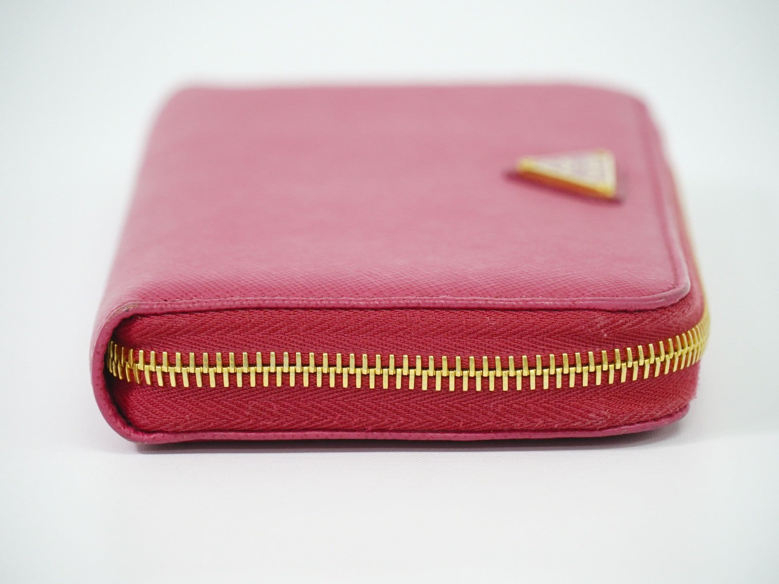 Prada Zip Around Tab Wallet Saffiano Leather Pink Leather Wallets Accessory