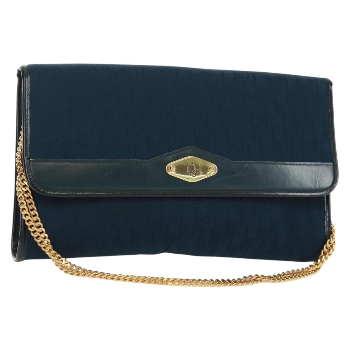Christian Dior Vintage Chain Flap Shoulder Bag Diorissimo Canvas Navy Canvas Shoulder Bag Bag (Pre-Owned)