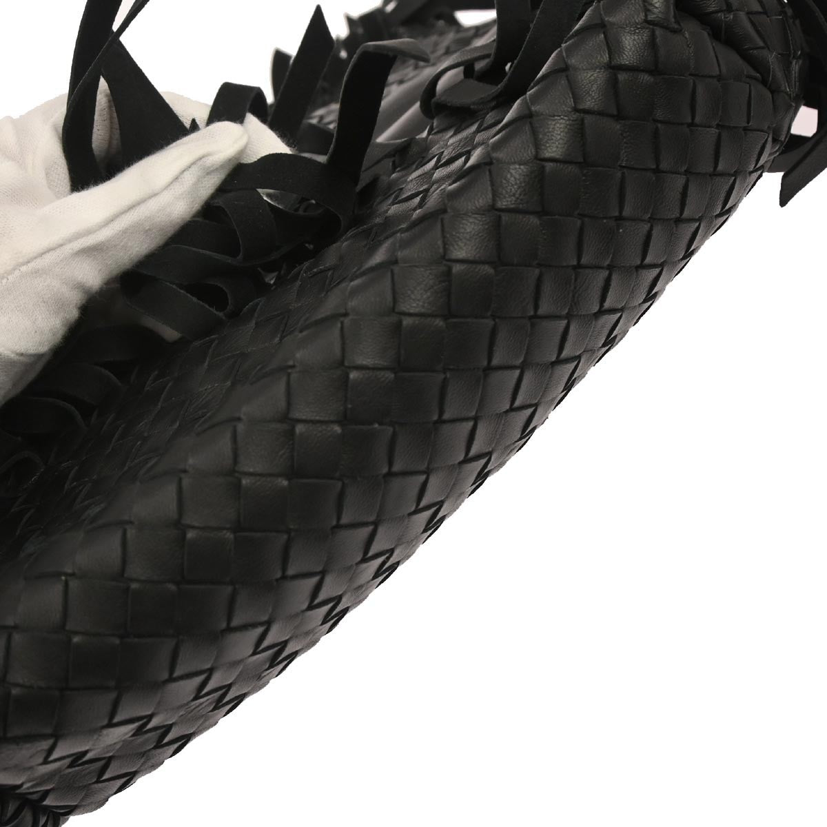 Bottega Veneta Fringe Belt Tote Intrecciato Nappa Black Leather Tote Bag Bag