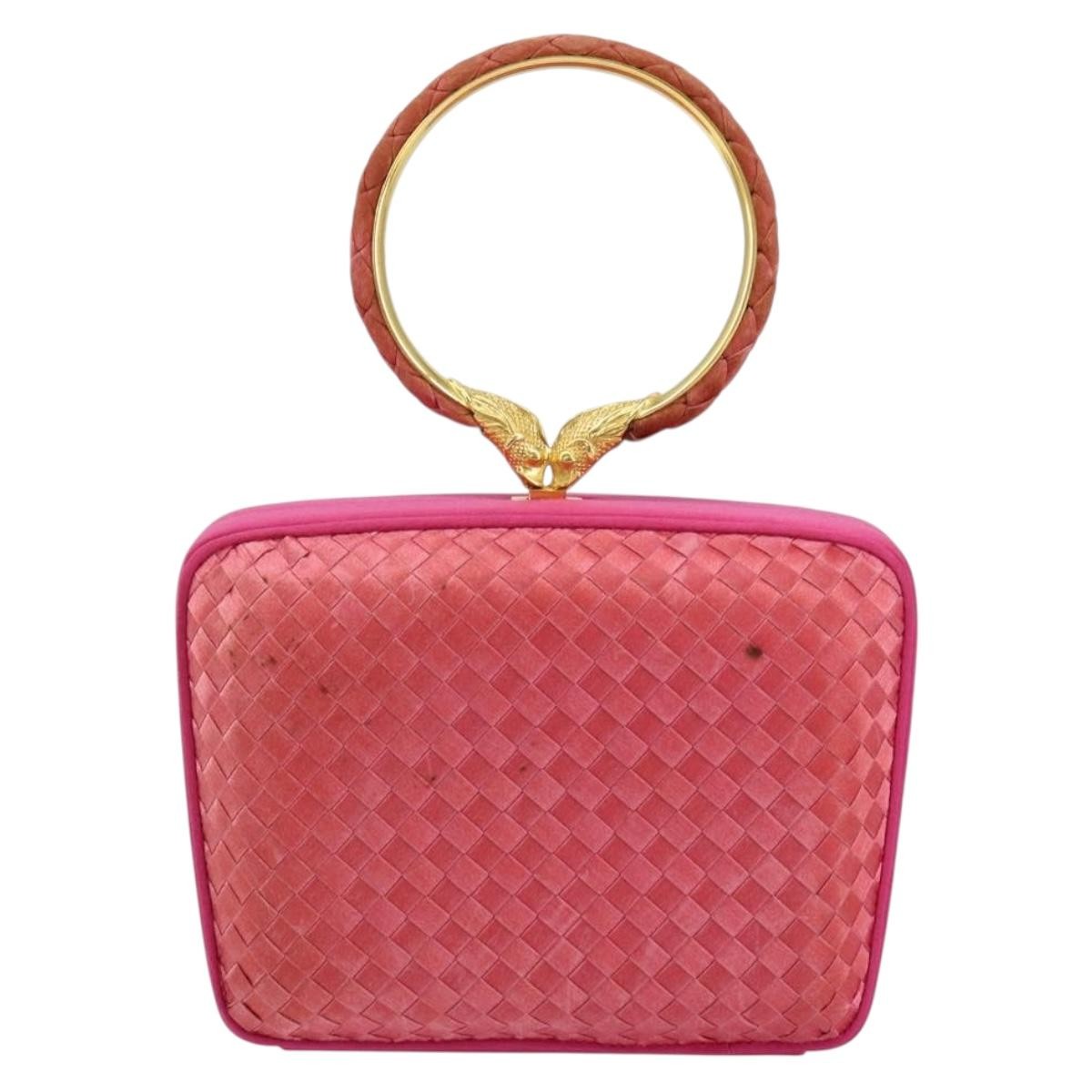 Bottega Veneta Intrecciato Clutch Bag Satin Pink Satin Clutche & Pouche Bag